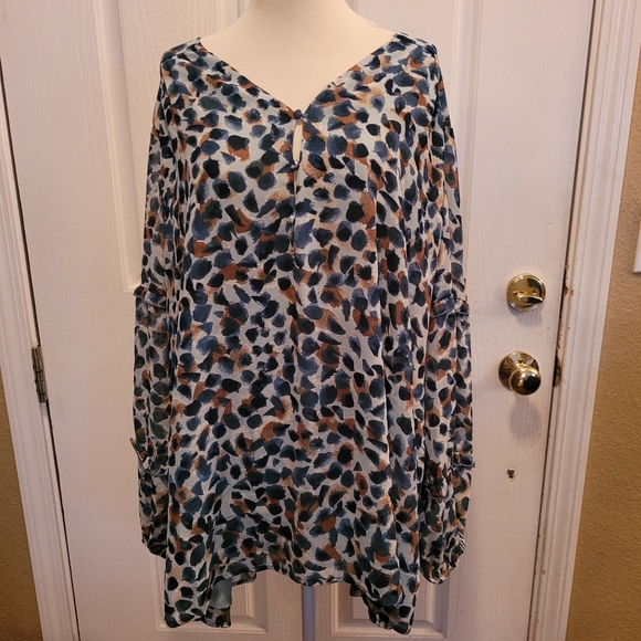 Belle By Kim Gravel Top Blouse Size 4X 4XL Career Work Cheetah Animal Print - Picture 2 of 8
